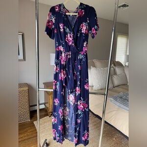 Xhilaration Navy Floral High-Low Romper w Skirt (Hi-Lo), sz M